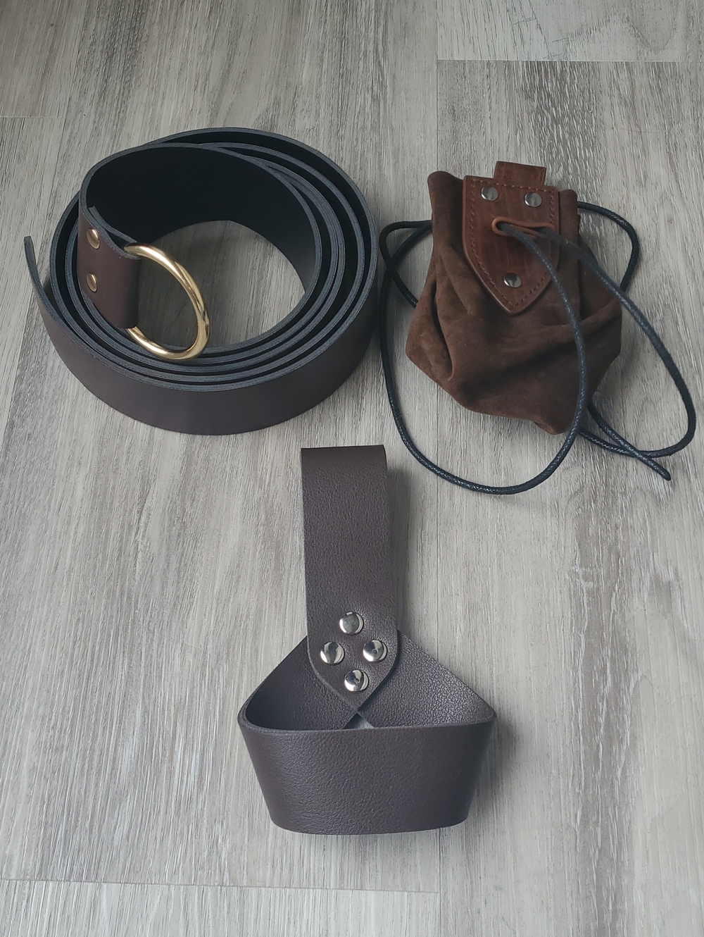 3 Pieces - Fantasy Dark Brown Faux Leather Belt and Accessory Set